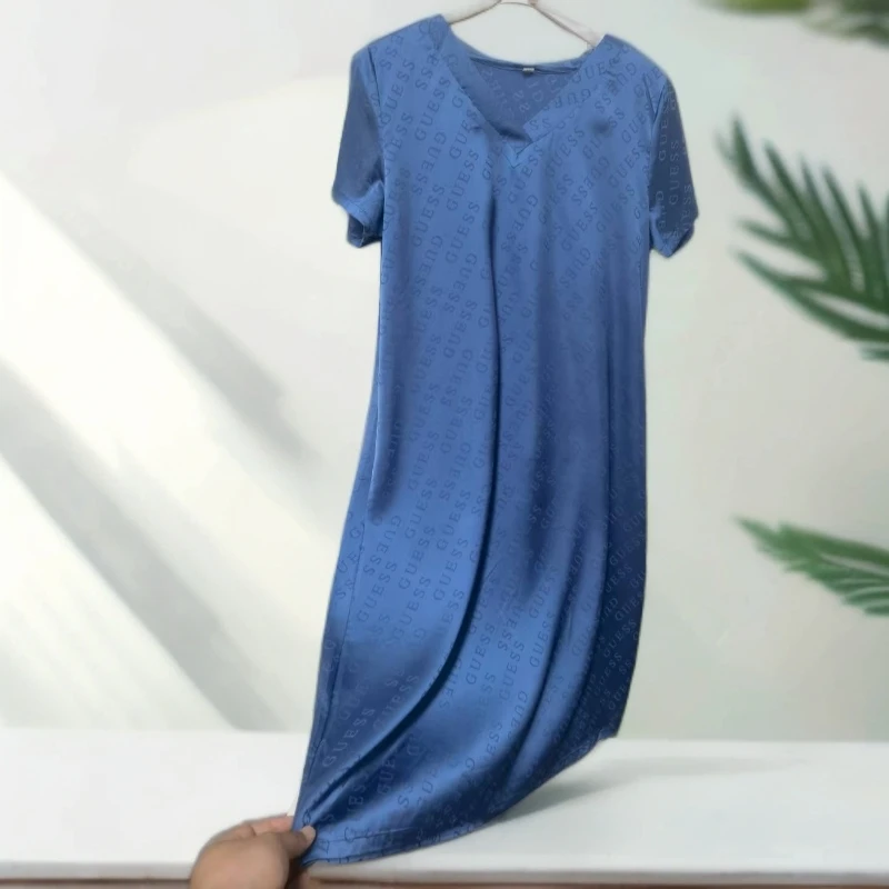 10038-气质长款连衣裙新款夏季纯色时尚中年妈妈长裙【G仓】