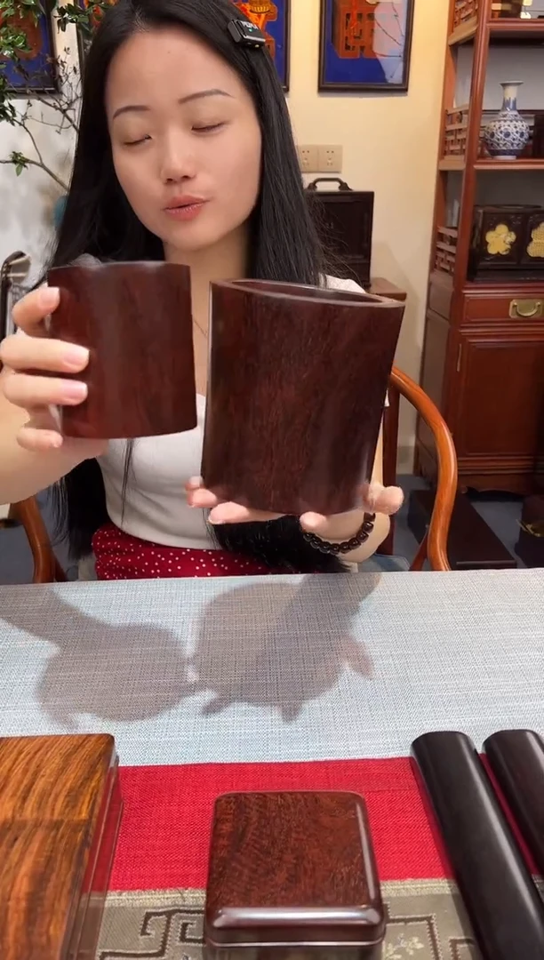 紫檀木类成套家具对筒  笔筒  一木挖  一物一拍