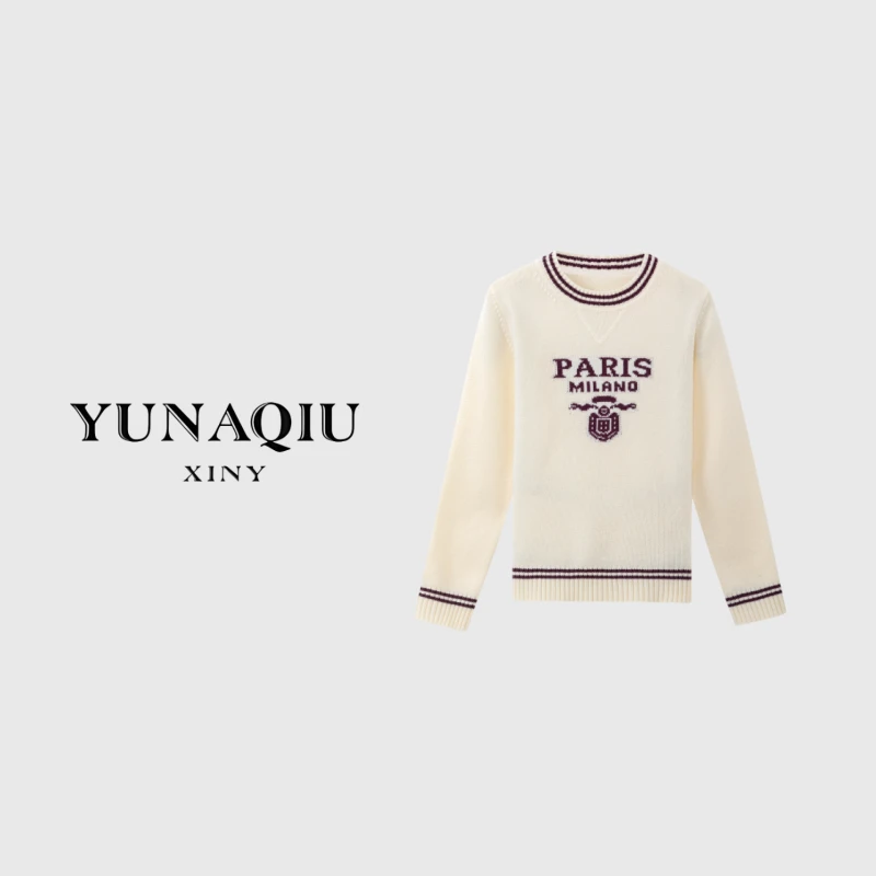 YUNAQIU 秋冬休闲时尚宽松百搭长袖针织衫圆领上衣-8650