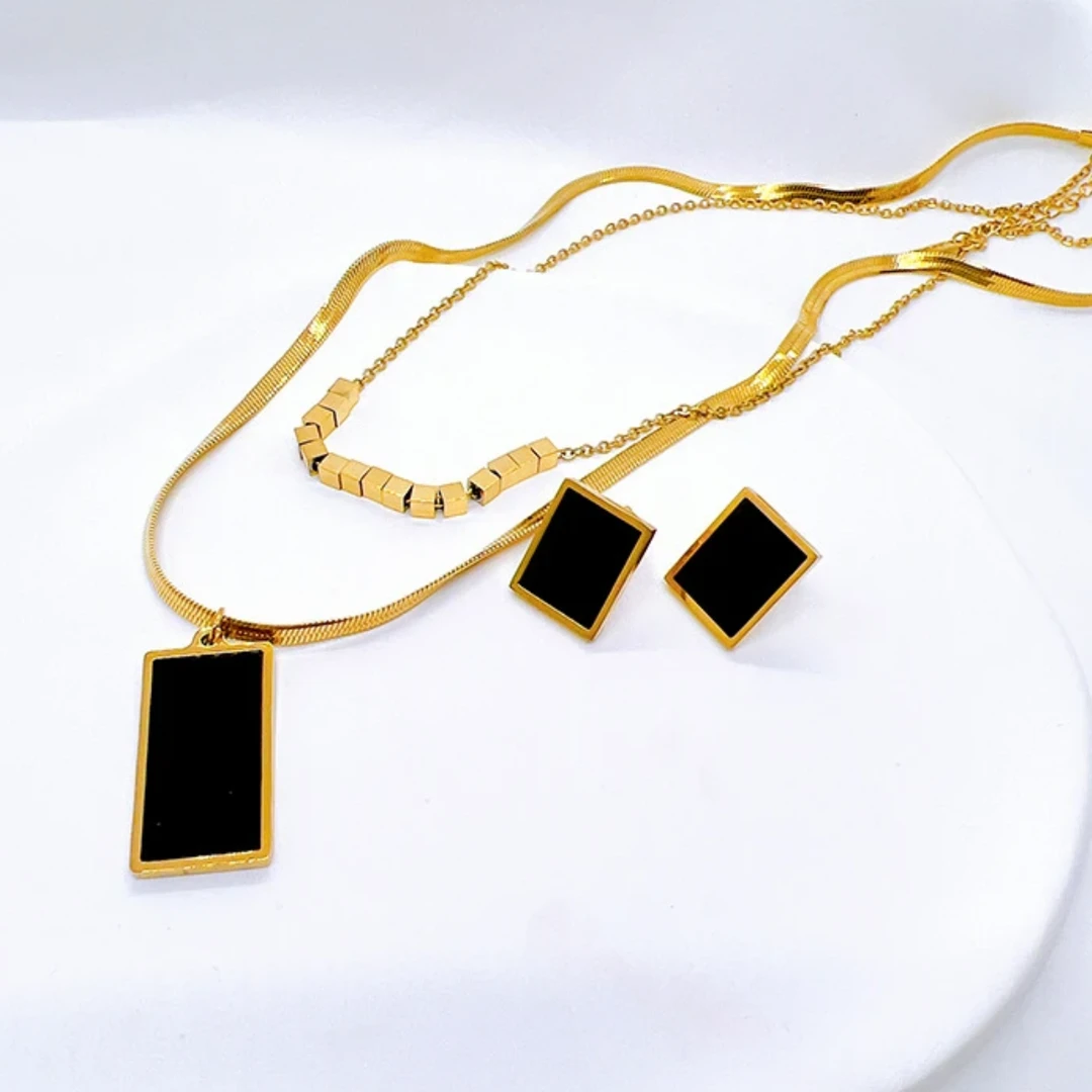 钛钢项链 钛钢TJ084钛钢首饰 项链戒指耳环三件套