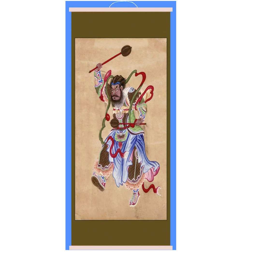 四大元帅温太保赵公明王灵官关公关帝圣君道场法场供奉木轴挂画
