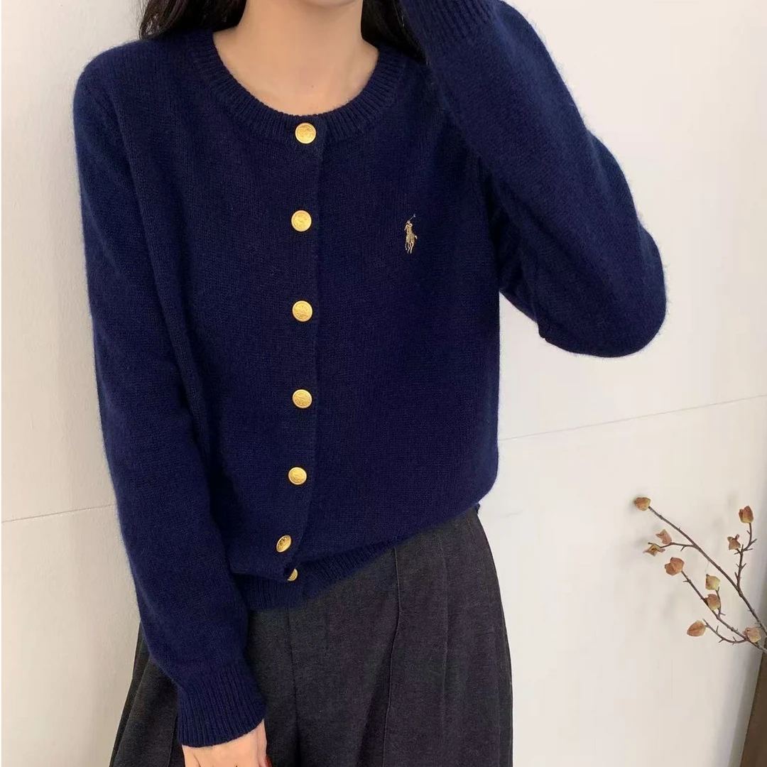 长袖复古温柔圆领开衫女宽松ins刺绣毛衣针织衫外套