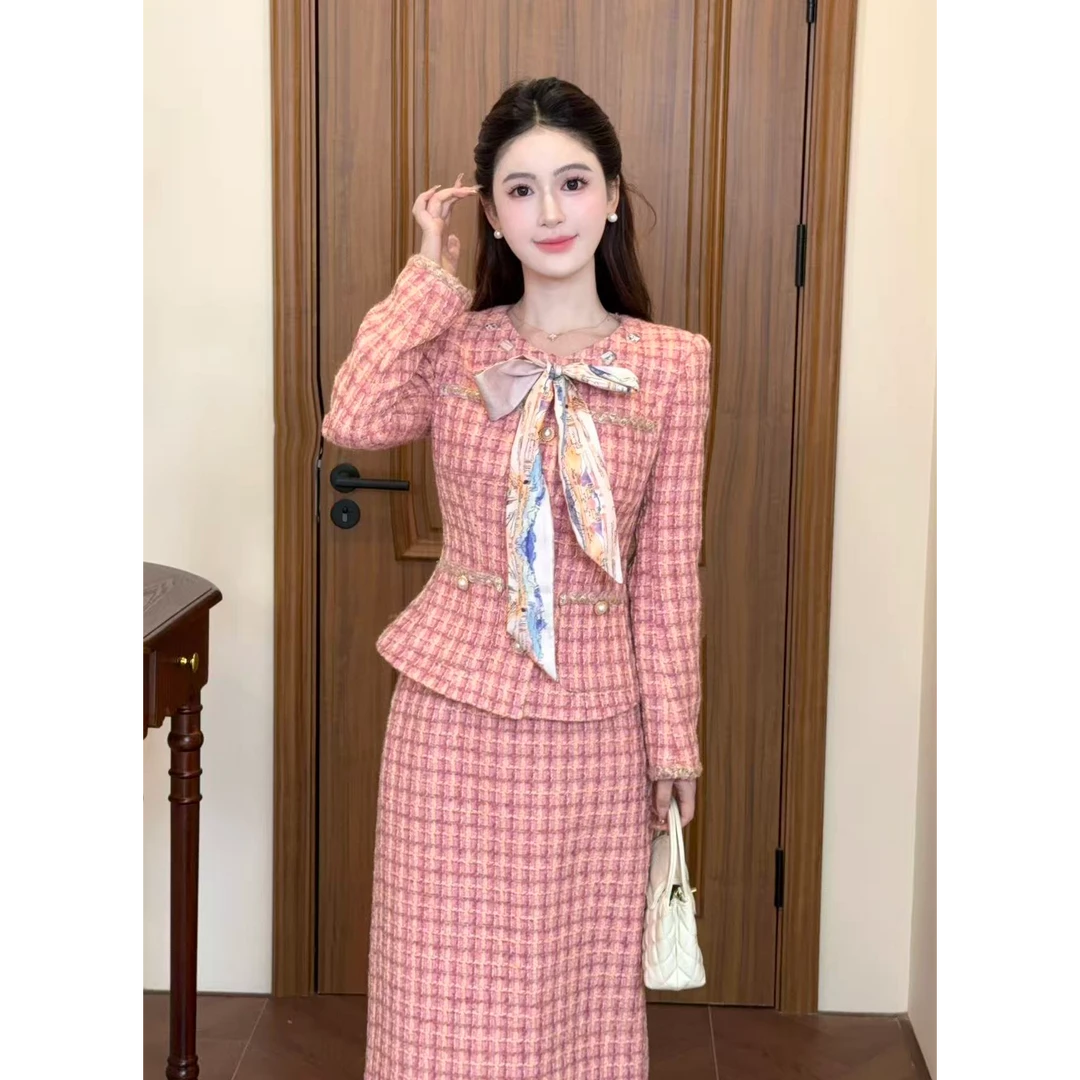 LiLi李李家【瑞拉千金】韩系小香风千金感粉色套装两件套XMZH9397