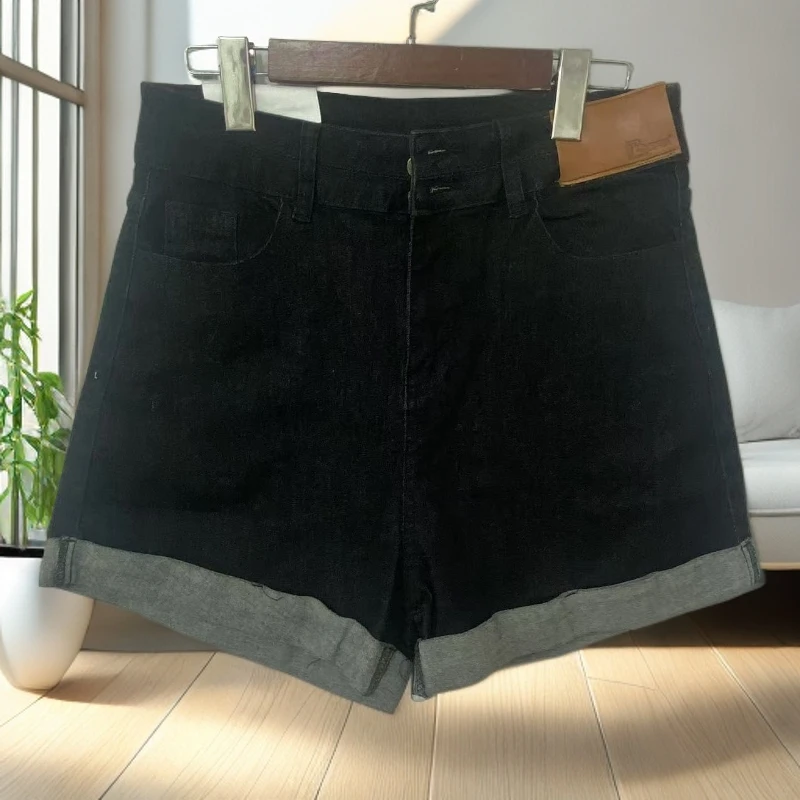 7539高腰翻边高弹女士短裤显瘦显腿长牛仔短裤