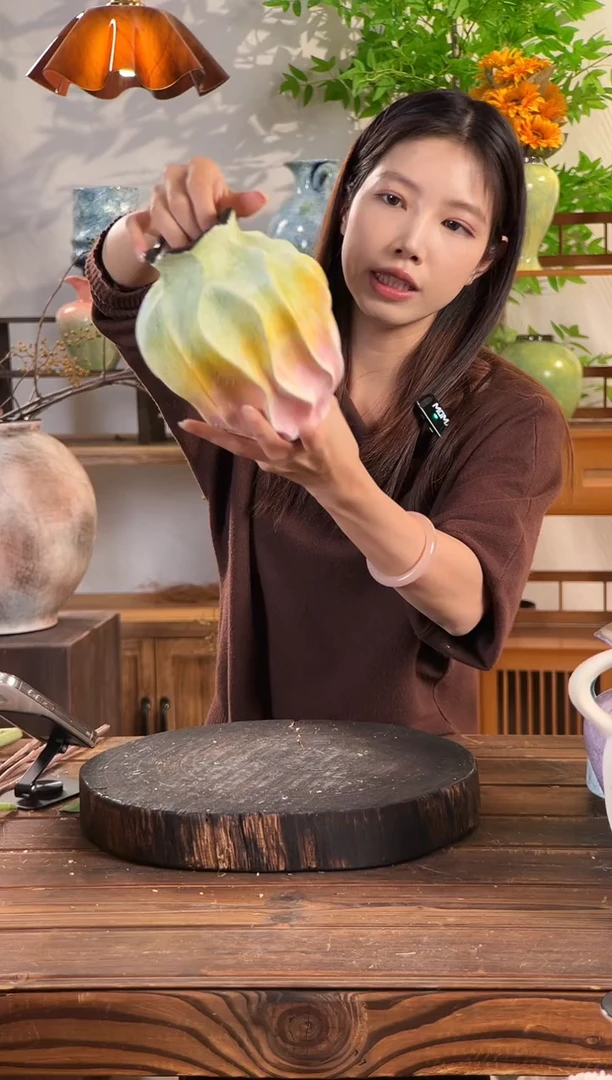 【粉橙黛绿-丝瓜纹小号花瓶】创意简约陶瓷花瓶摆件装饰家居花器