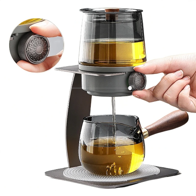 唐仙高档高硼硅玻璃自动茶水分离茶壶家用办公中式懒人茶具泡茶器