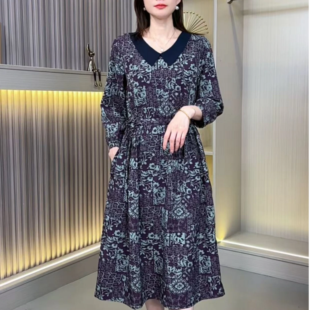 新款娃娃领显瘦连衣裙中长款碎花百搭洋气春季气质宽松