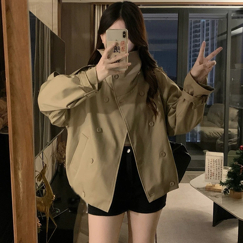 设计感英伦风立领休闲短款外套2025秋冬季新款小个子工装夹克风衣