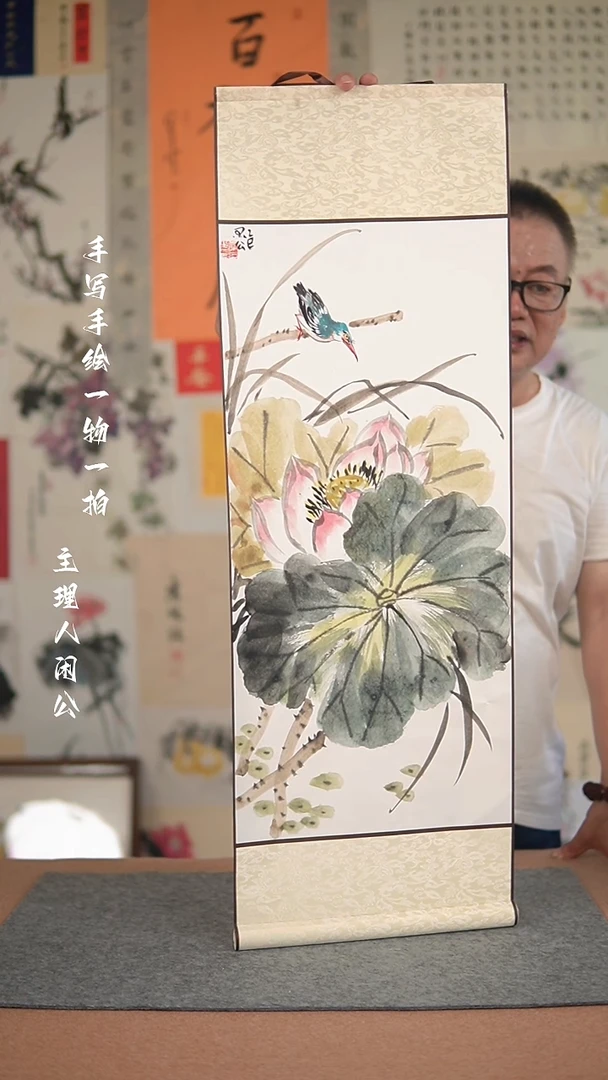 国画手绘-32*95卷轴-花鸟