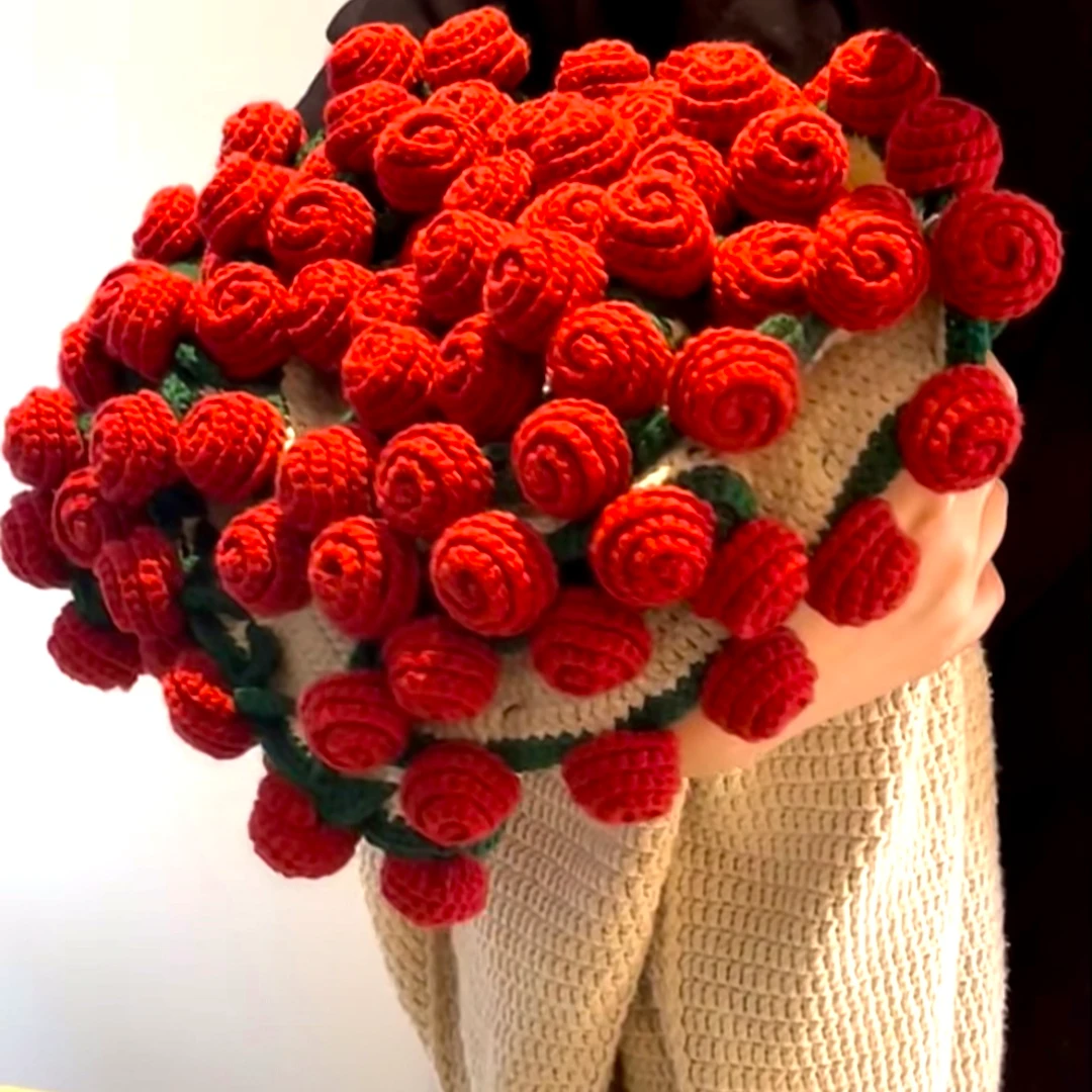 玫瑰花束毯子diy材料包牛奶棉毛线团手工编织礼品车载盖毯钩织玫