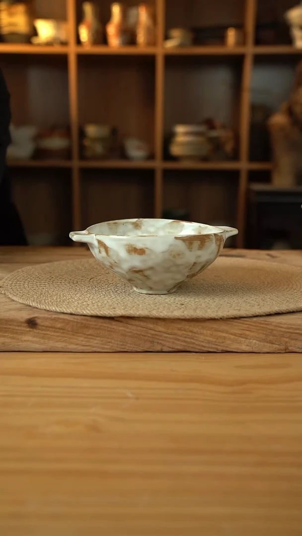 福利粉影系列的6英寸双耳锤纹燕麦碗1个