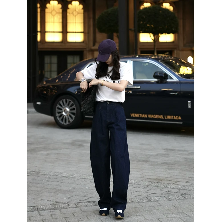 Choumei Home2025春季新品设计师款牛仔裤女西装版时尚萝卜裤通勤