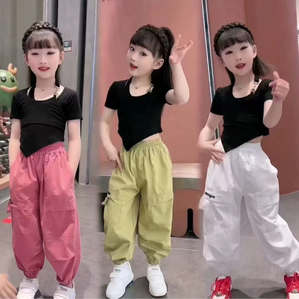 女童套装夏2025新款时尚休闲不规则上衣儿童工装裤两件套夏季潮童