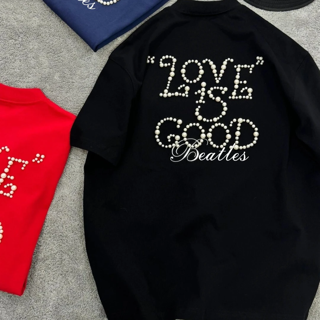 夏季重磅新款2025/320G国潮 珍珠镶嵌GD网红爆款情侣纯棉上衣短袖