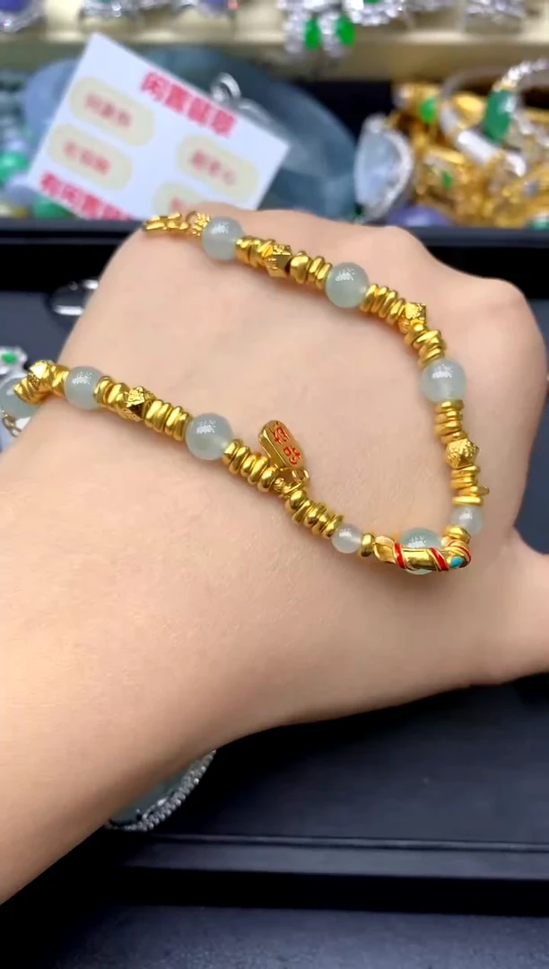 足金镶嵌手链翡翠567-中国好珍宝