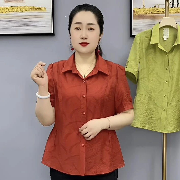 夏季新款时尚洋气百搭显瘦气质妈妈装短袖上衣508款