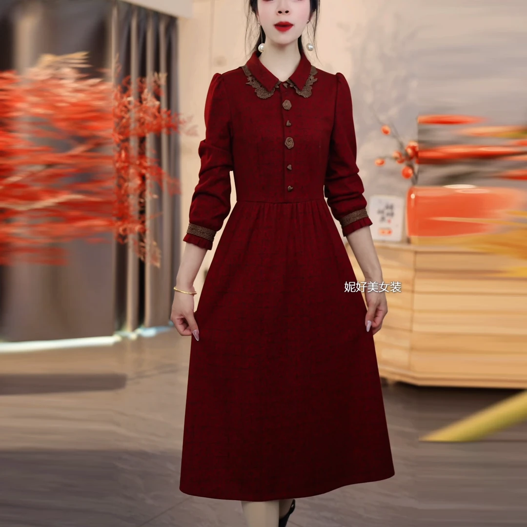 秋季气质修身时尚气质显瘦复古精致优雅高贵名媛连衣裙