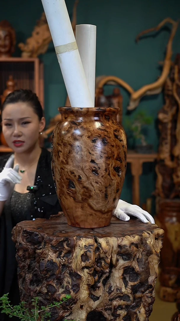 枣木雷击枣木画缸