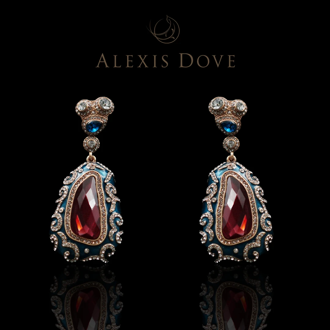 铜合金合成锆石耳饰 【乐亿】欧洲宫廷风满镶浮雕耳钉V