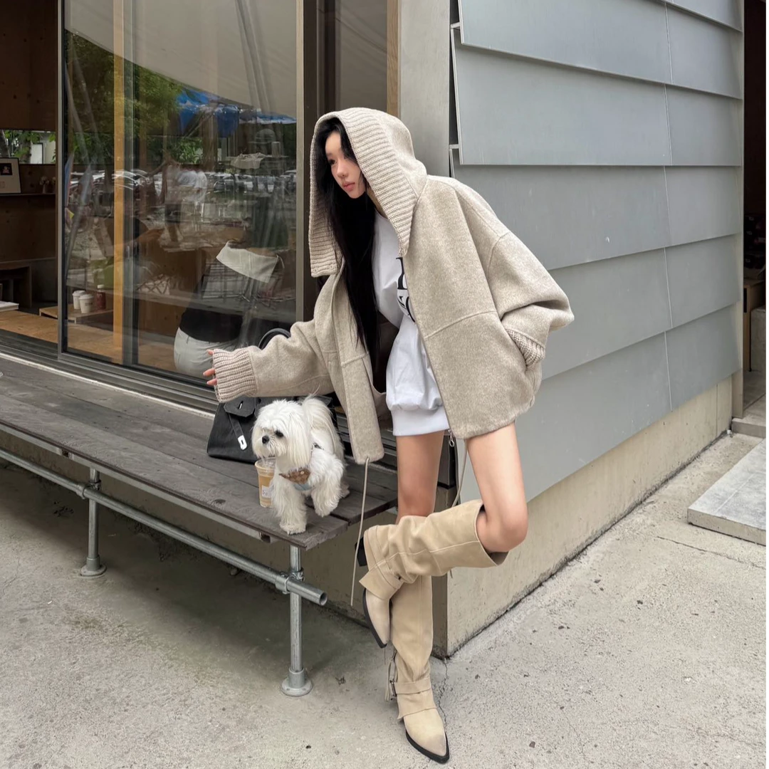 慵懒气质松弛感连帽毛衣外套女2025新款软糯宽松休闲百搭针织开衫