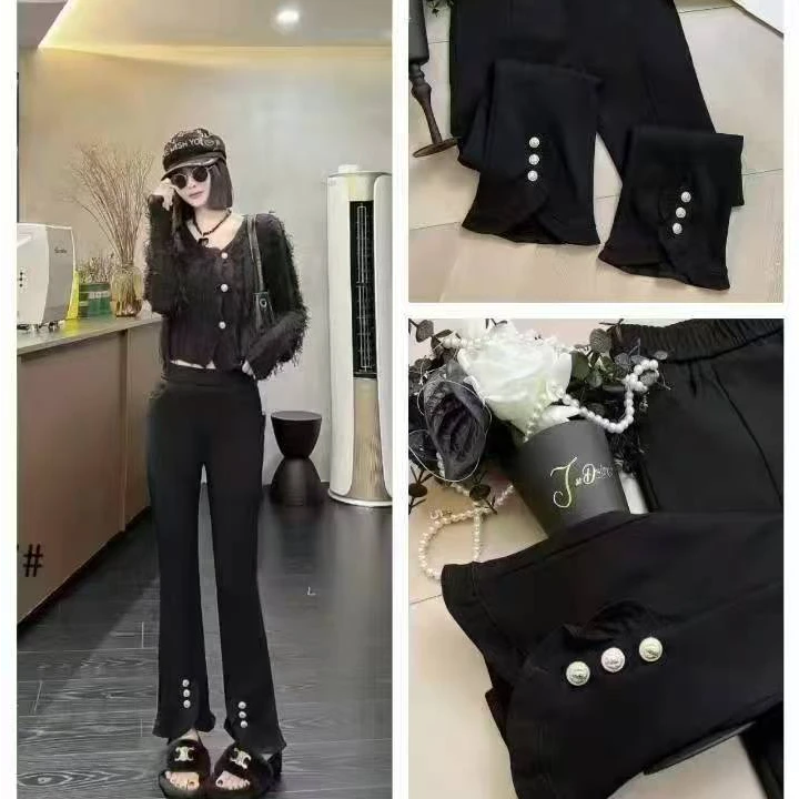 99112-早秋高弹力百搭木耳边扣弹力微喇裤