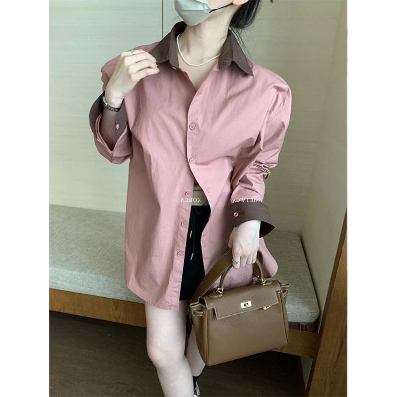 法式别致粉色衬衫外套女春秋款设计感小众高级感防晒衬衣女款上衣