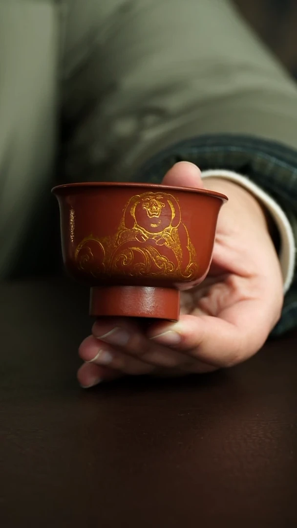 茶杯紫砂39号 朱泥手刻系列 乐乐老师 宜兴紫砂原矿作品