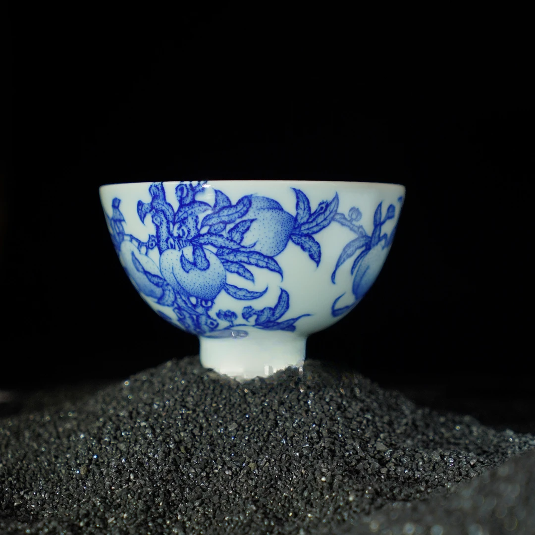 觉山隐窑青花九桃鸡心杯景德镇陶瓷茶具包邮
