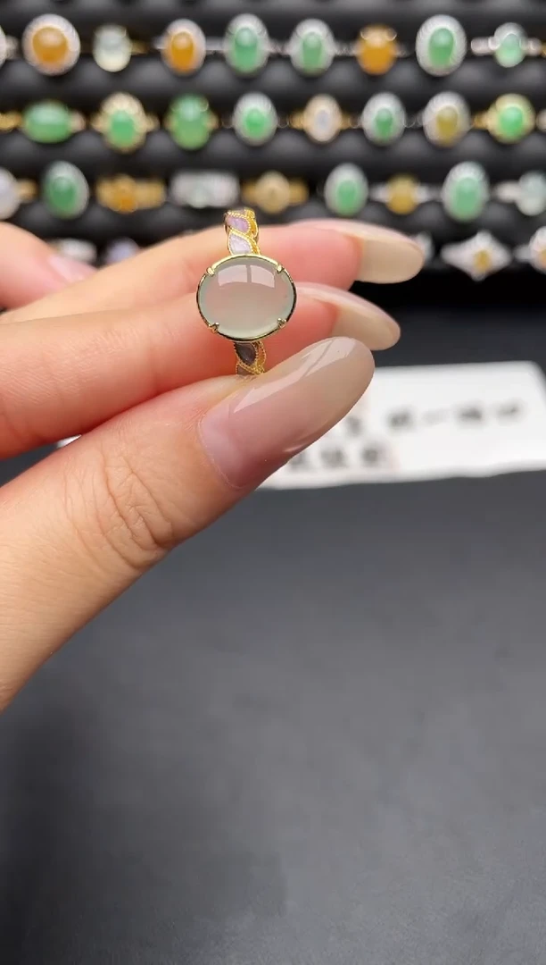 银S925镶嵌戒指翡翠一物一证一礼盒