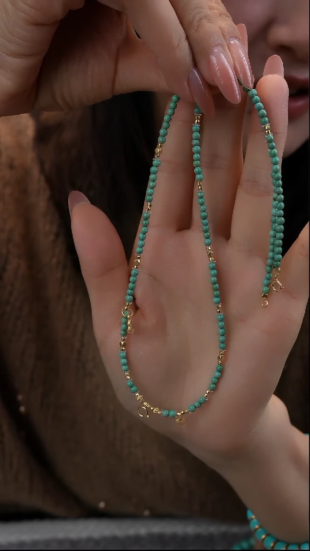 银S925镀金镶嵌绿松石项链111111