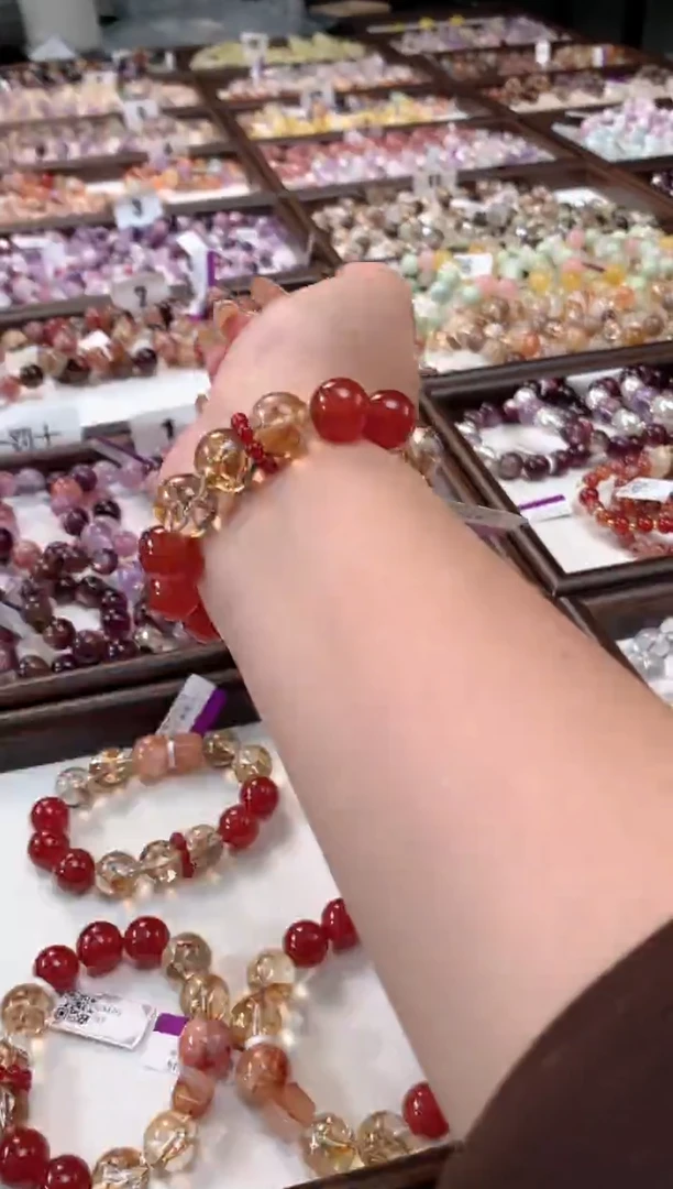 未镶嵌手串水晶金箔胶花红玛瑙跑环（拍两单）