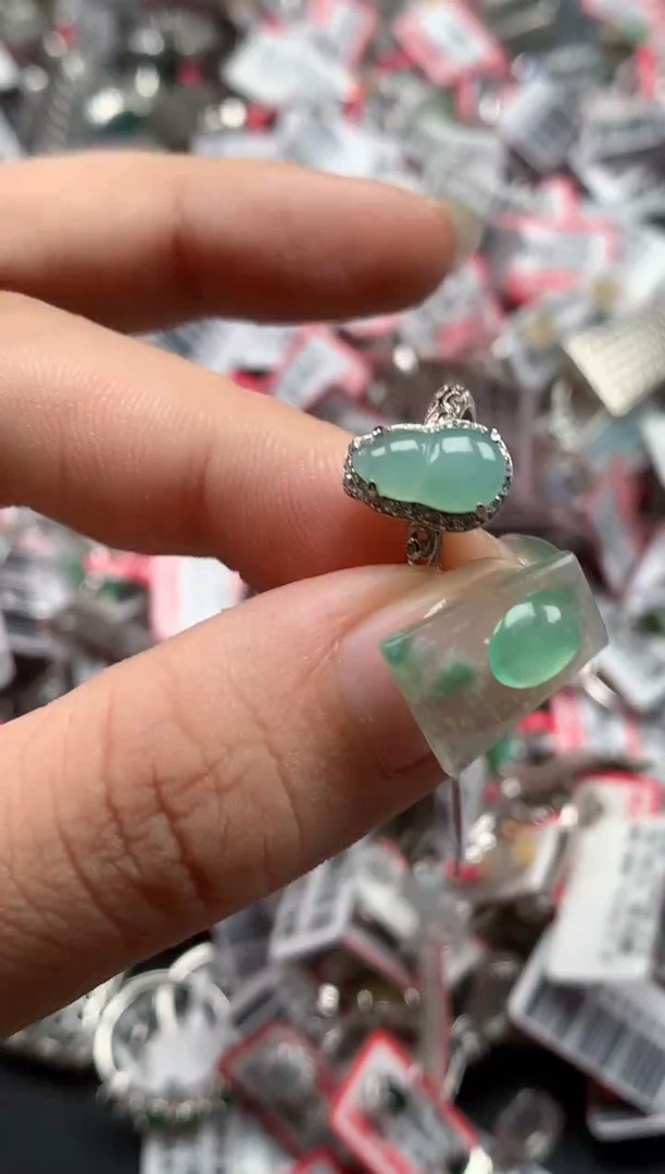 银S925镶嵌戒指翡翠天然A货缅甸翡翠