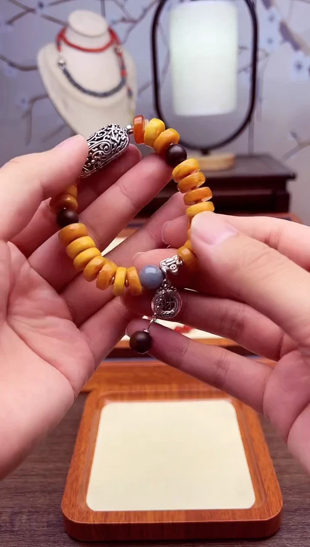 银S925镶嵌蜜蜡手链SSSSSSS