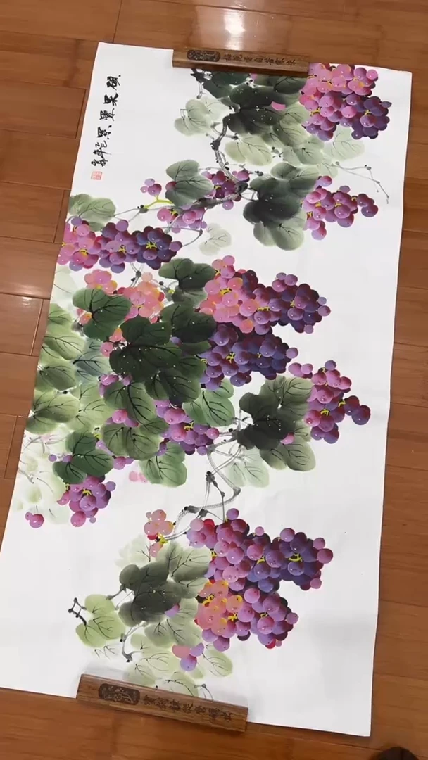 国画【福利，纯手工手绘】李雪梅葡萄横幅138*68厘米