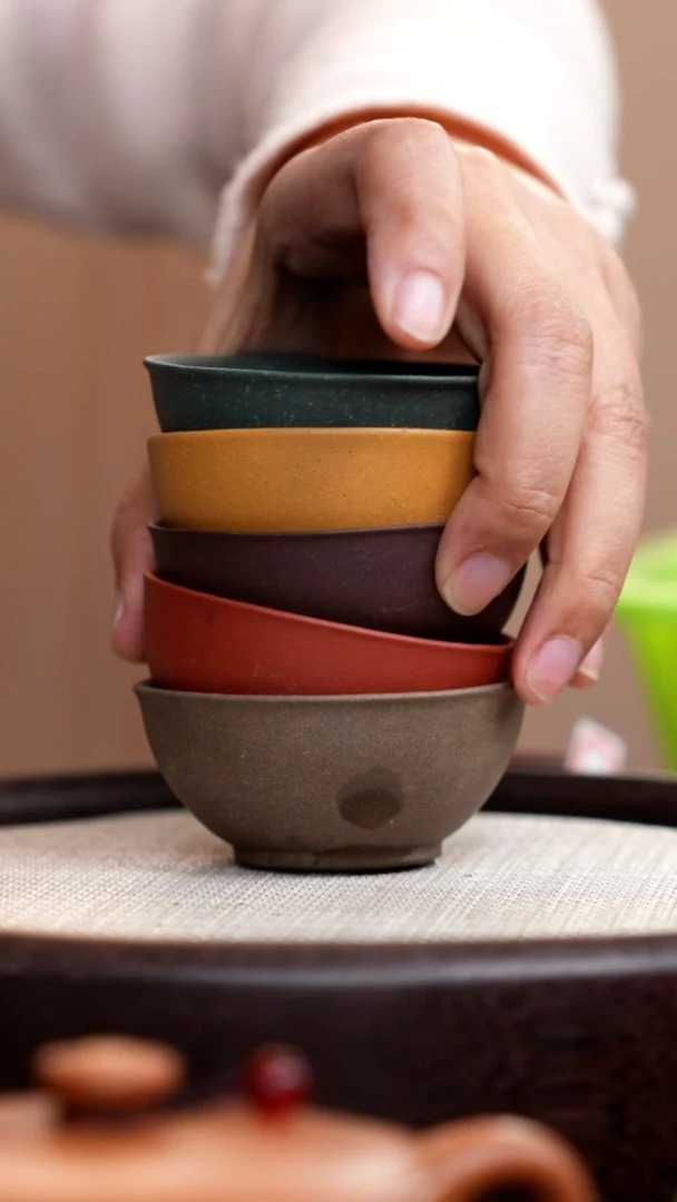 紫砂茶壶牡丹杯五件套