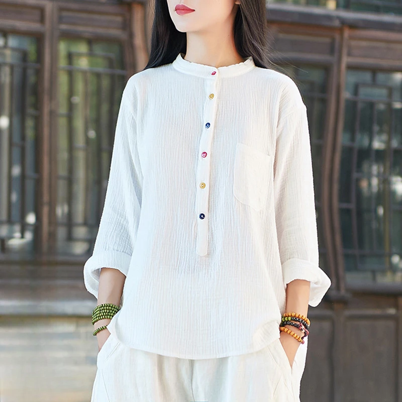 2025春夏新款念百秀纺禅意棉麻女装柔软轻复古文艺时尚长袖T恤衫