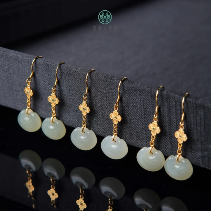 HD石惑珠宝·和田玉耳坠-包包耳钩约13*12mm#多样性发一