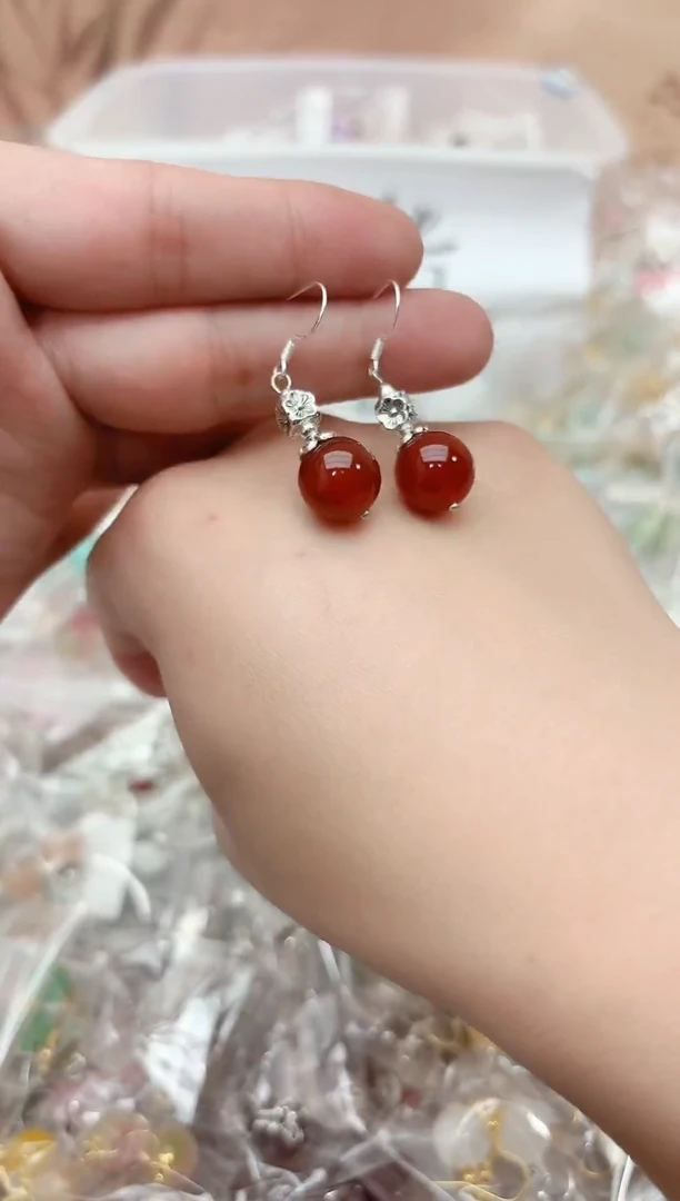 银S925镶嵌耳坠玛瑙/玉髓y306