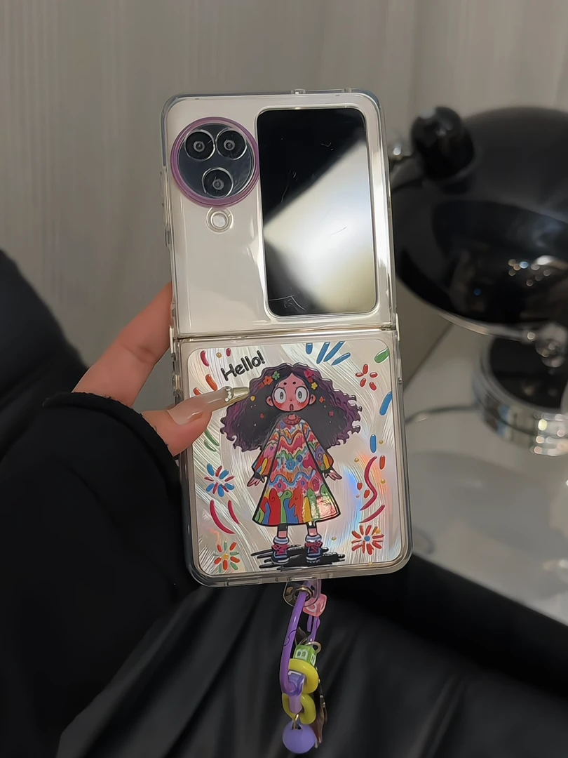（OPPOfindn3flip系列）羽纱折叠适用OPPOfindn2手机壳涂鸦女孩卷发