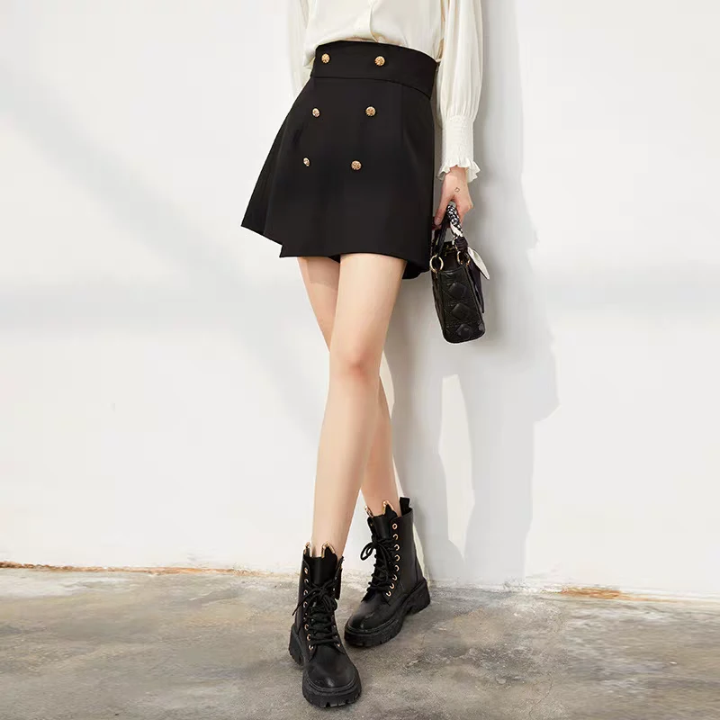 气质优雅高腰A字短款半身裙通勤纯色设计