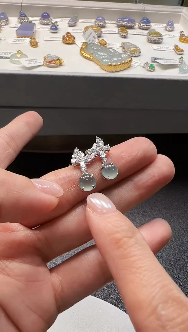 银S925镶嵌翡翠耳饰KJYD111602