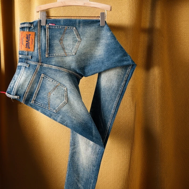 维斯克纳时尚休闲新款男士牛仔裤复古百搭弹力修身小直筒长裤春秋