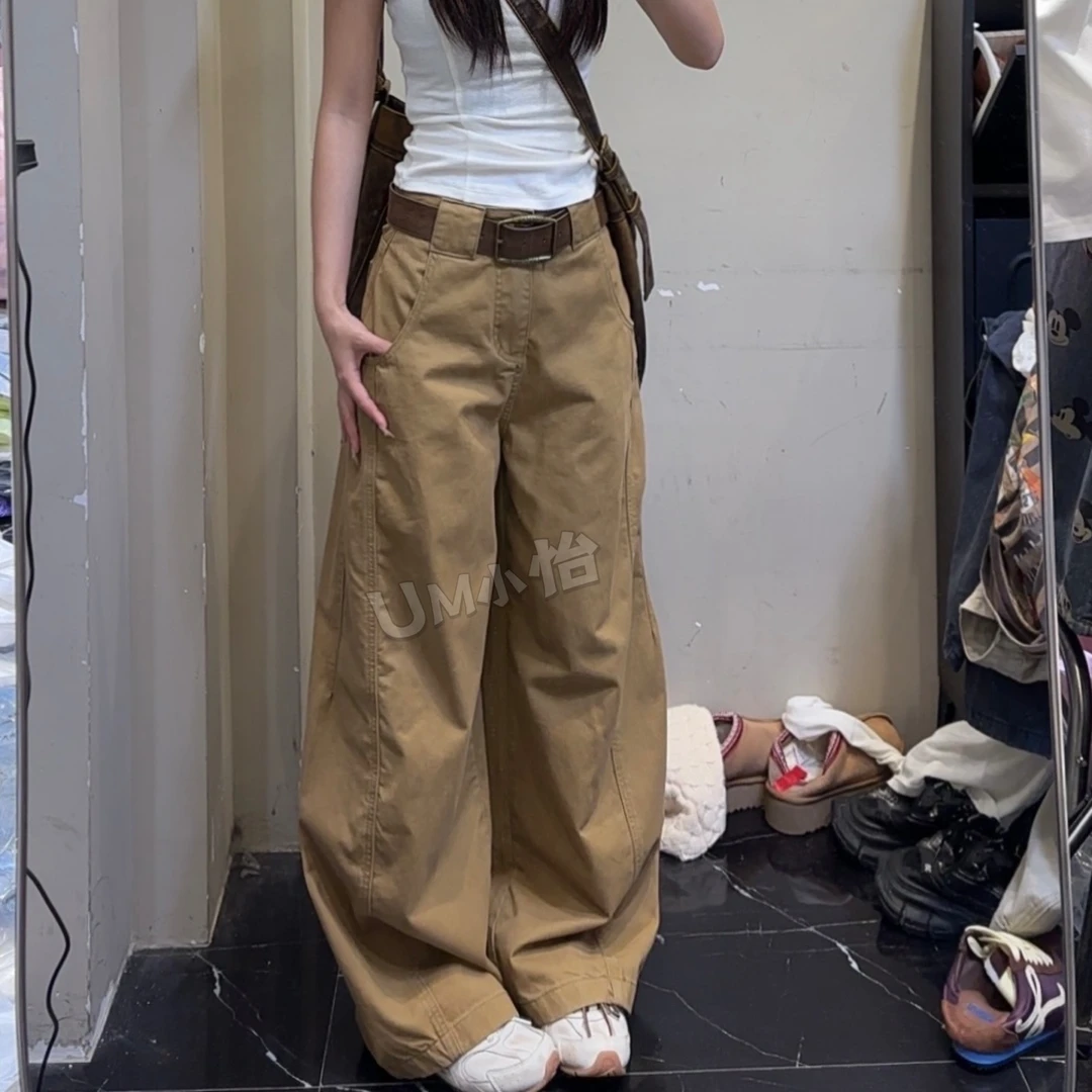 鑫怡定制【夏日狸猫】春季新款美式复古女显瘦宽松阔腿工装裤