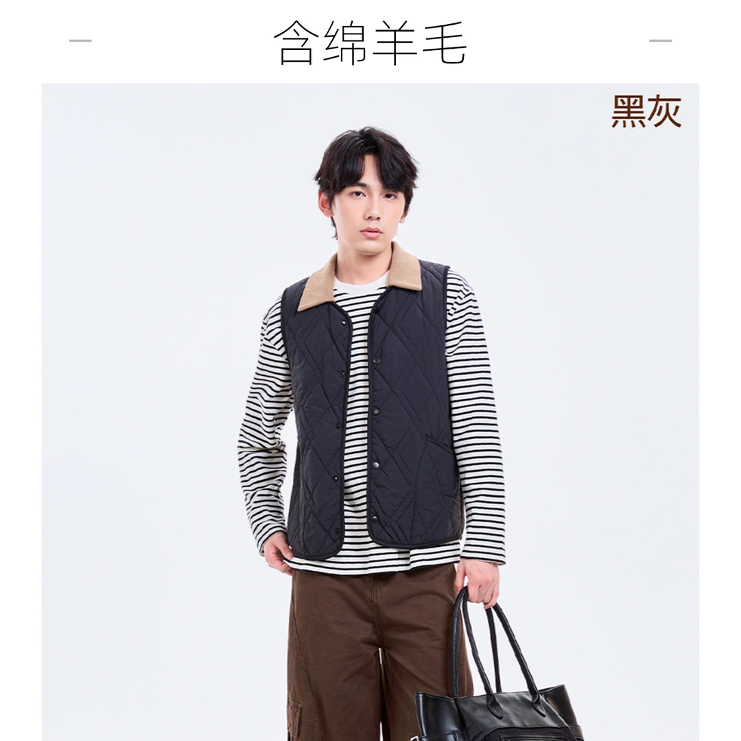 秋冬季情侣款绵羊毛填充翻领外穿马甲撞色百搭休闲无袖坎肩5701