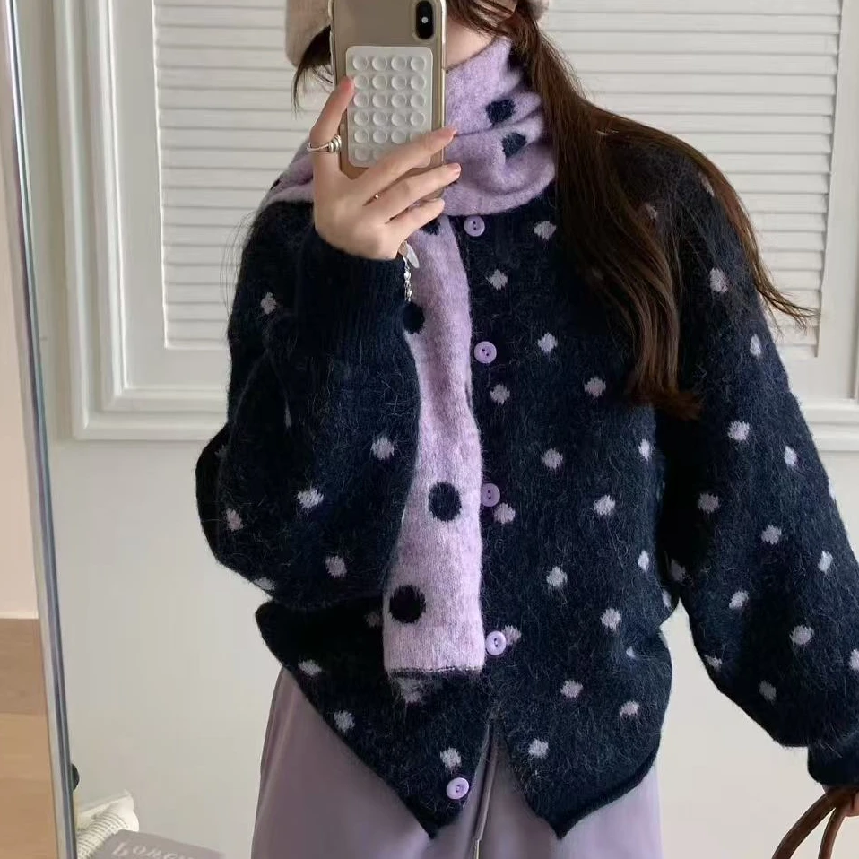 妹妹说紫色很有韵味~慵懒风加厚秋冬针织开衫外套宽松百搭毛衣女