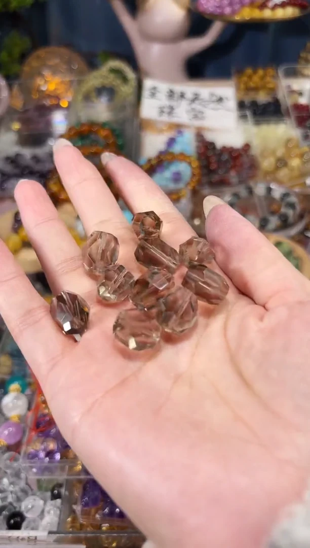 水晶手串未镶嵌B64茶水晶随行一个宽卡约12