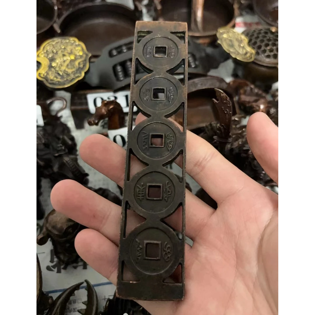 精致铜摆件五帝钱镇尺