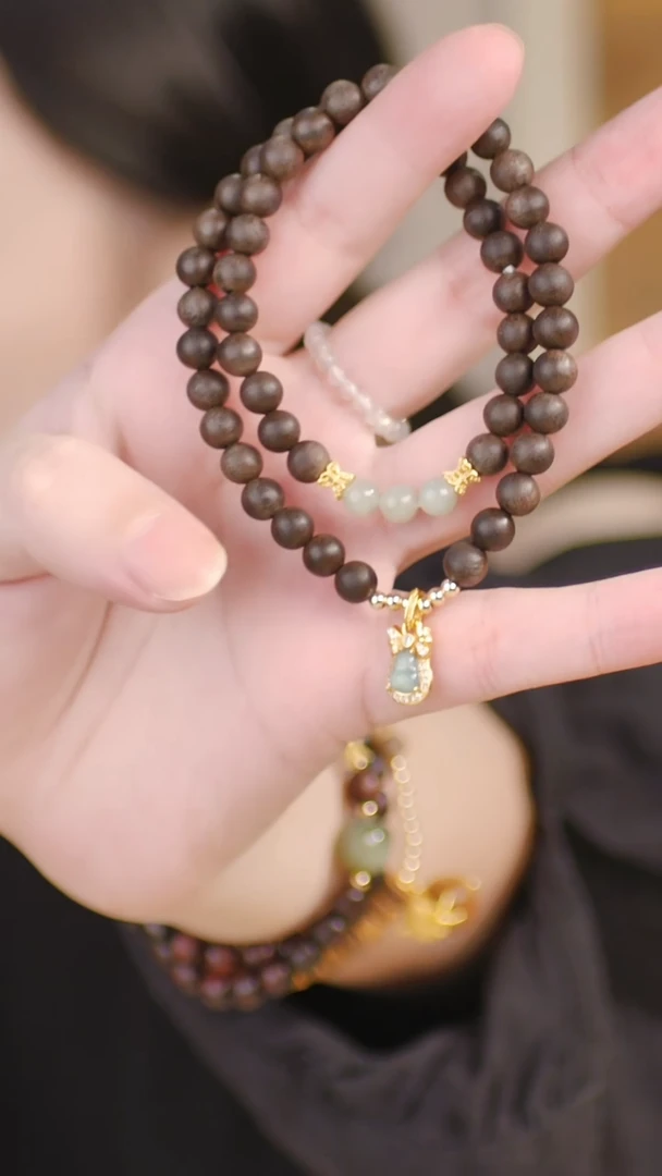 未镶嵌手串和田玉（两圈紫奇楠0.6+蓝水翡翠）