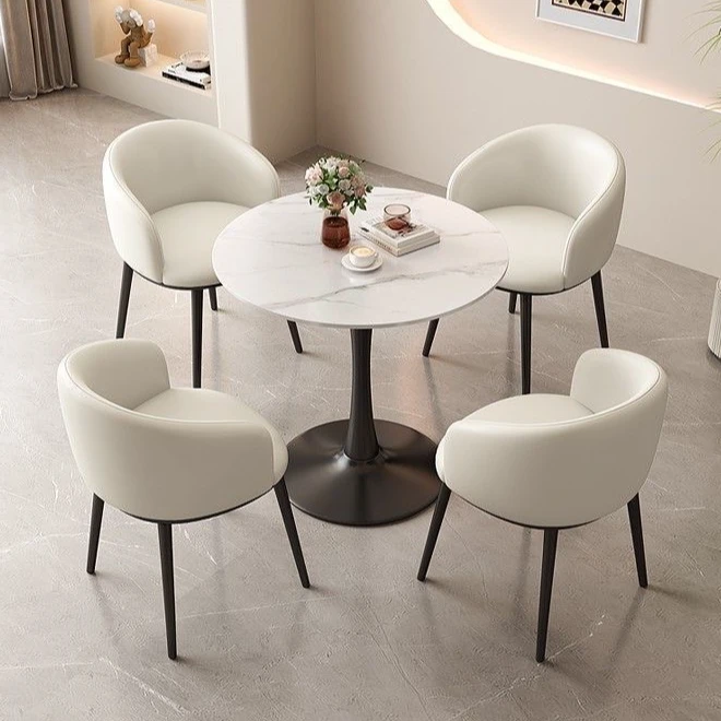 轻奢岩板洽谈餐桌椅组合售楼处办公接待会客咖啡店铺阳台休闲圆桌