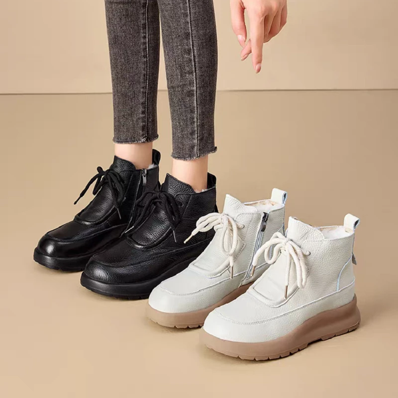 【牛皮+羊毛 】2025秋冬季新款中筒厚底休闲百搭马丁靴869